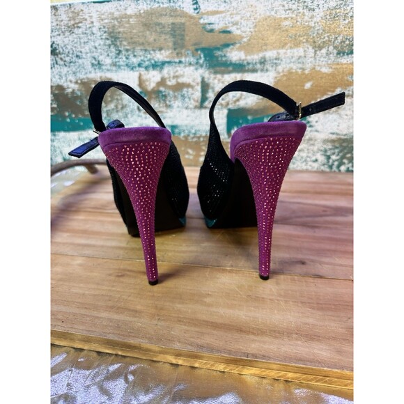 Steve Madden Masquerade Black Multi-Color Suede Leather High Slingbacks 8.5 - Picture 2 of 6